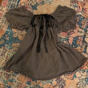 Baby Doll dress Chic Black and Brown Checkered with bow